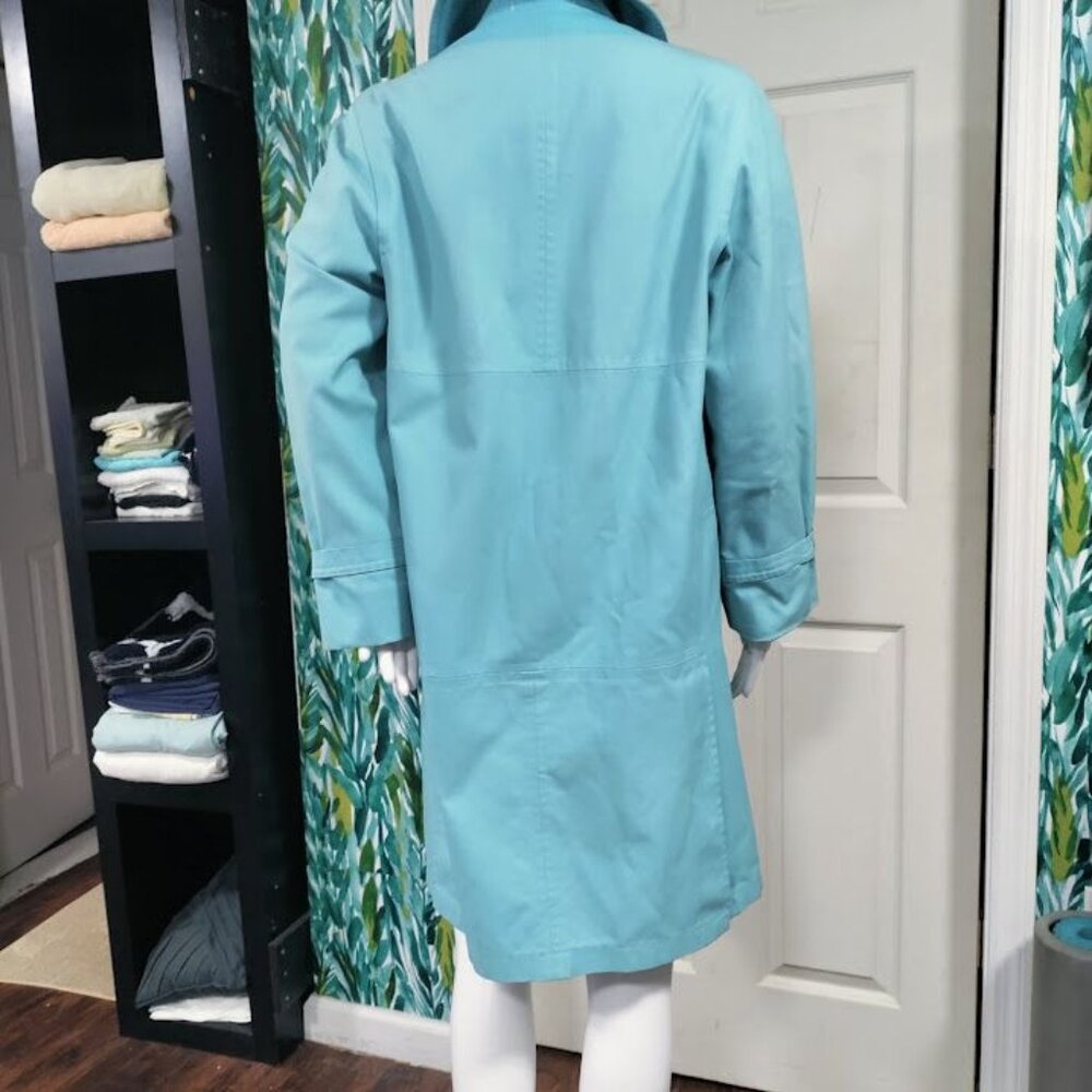 Long Sleeve Double Breasted Longline Trench Coat Light Blue Women's Size M - Picture 4 of 11